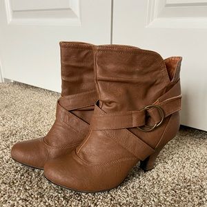 Brown Faux Leather Ankle Boots
